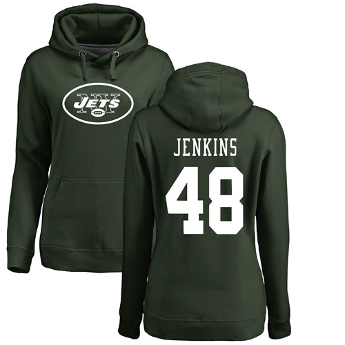 New York Jets Green Women Jordan Jenkins Name and Number Logo NFL Football 48 Pullover Hoodie Sweatshirts